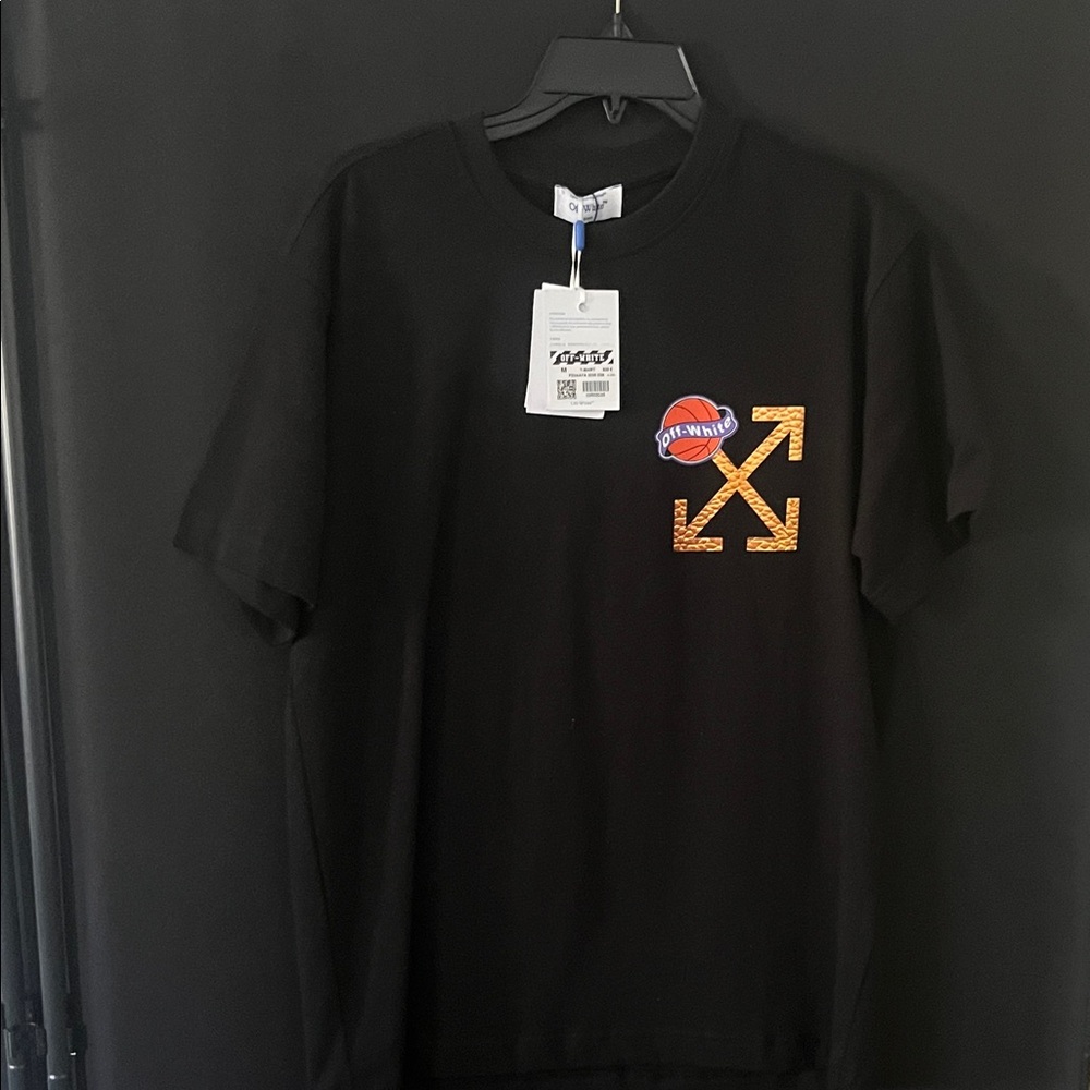 Off-White Black Short Sleeve Tee with Orange Graphic Arrows